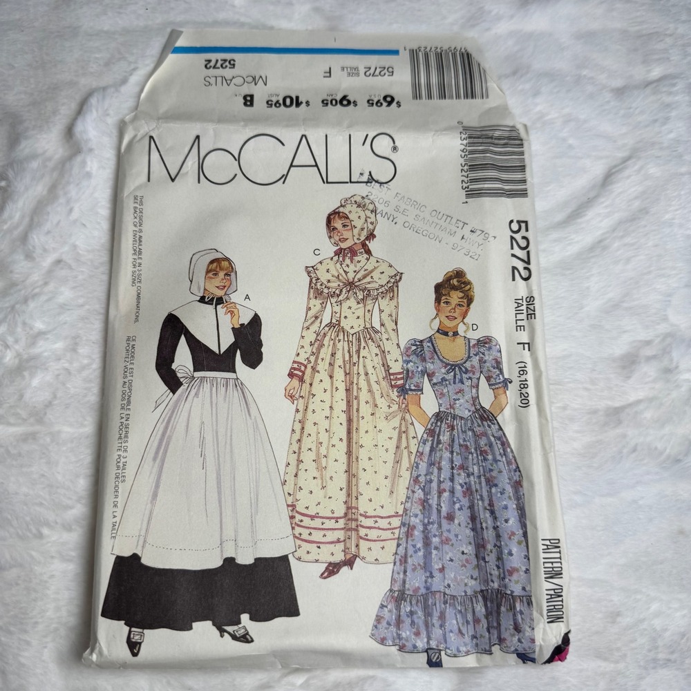 Vintage McCall's 5272 Sewing Pattern Misses Costume Pilgrim Prairie Size 16-20